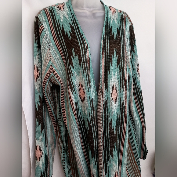 ROCK & ROLL DENIM Patterned Open Front Cardigan Western Boho Sweater (#1,532)(C) - Picture 4 of 9